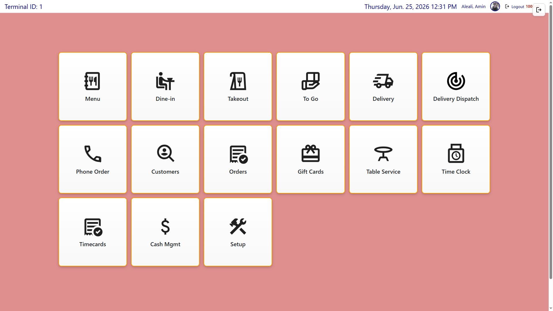 InTouchPOS screenshot: 1-dashboard