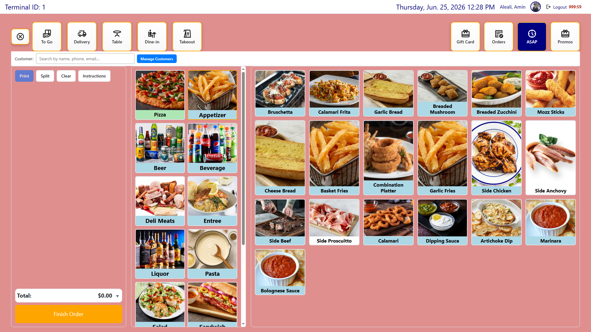InTouchPOS screenshot: 2-Menu