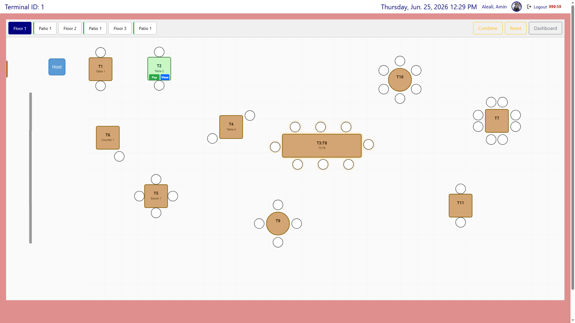 InTouchPOS screenshot: 3-Dinein