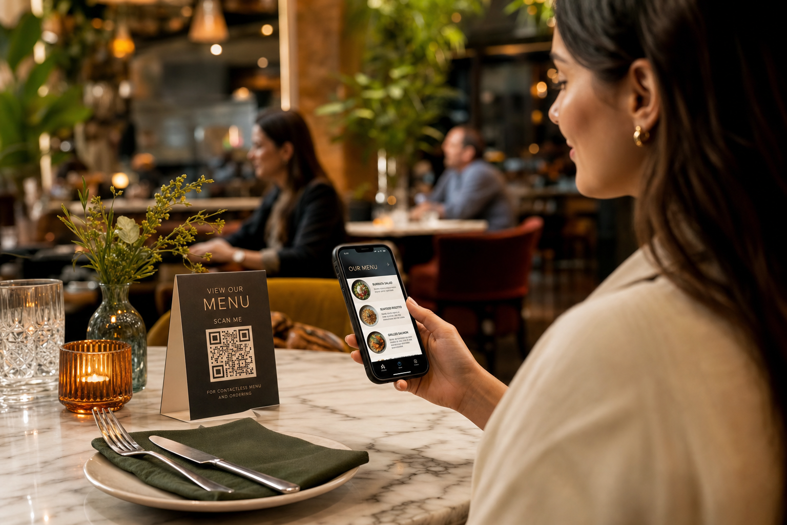 Guest scanning a QR code for contactless ordering