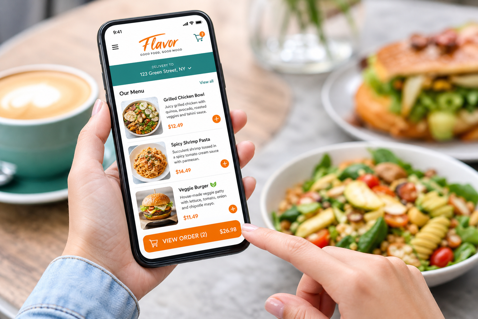 Customer ordering food on a smartphone app